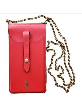 THACKER LEATHER NORA FLAME RED PHONE WALLET CROSSBODY BAG